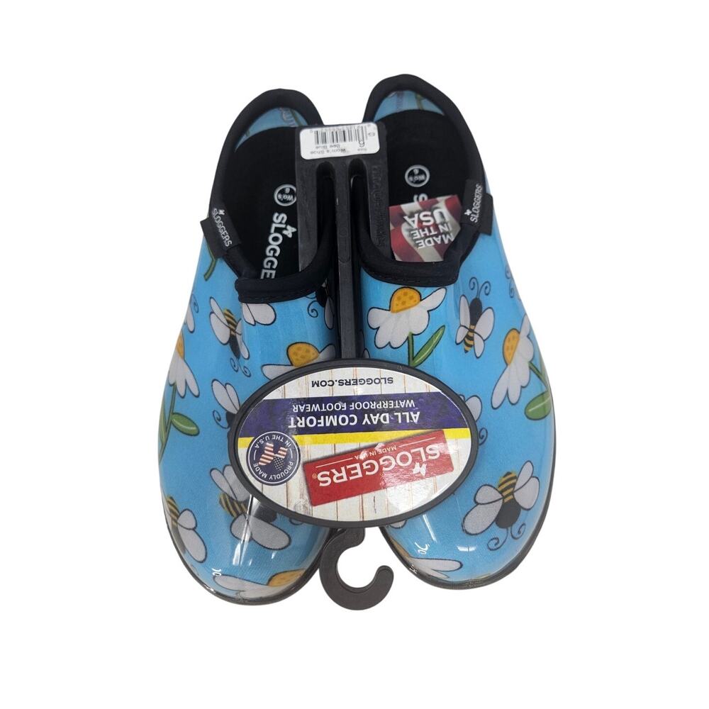 NEW Sloggers 6 Waterproof Garden Clogs Bee Blue Flower Mule Comfort Casual